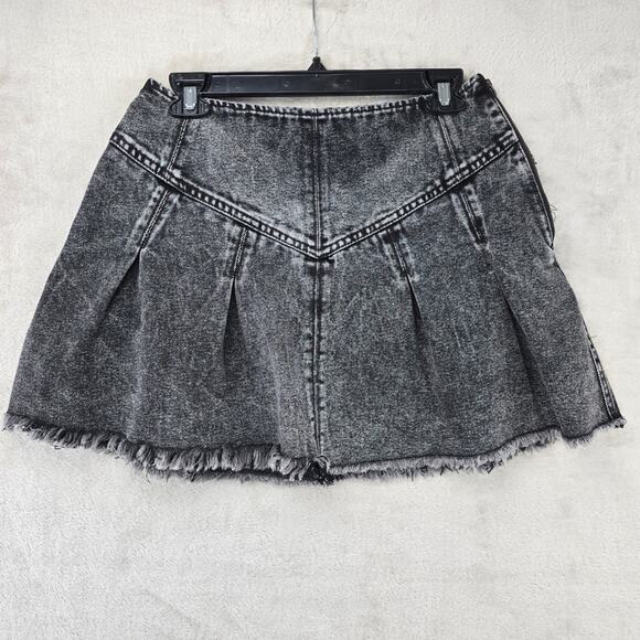 Free People We The Free Black Denim Faded Pleated Skirt Distressed Y2K Grunge - Picture 1 of 8